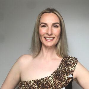 Woman wearing animal patterned swimwear by Lady survivors